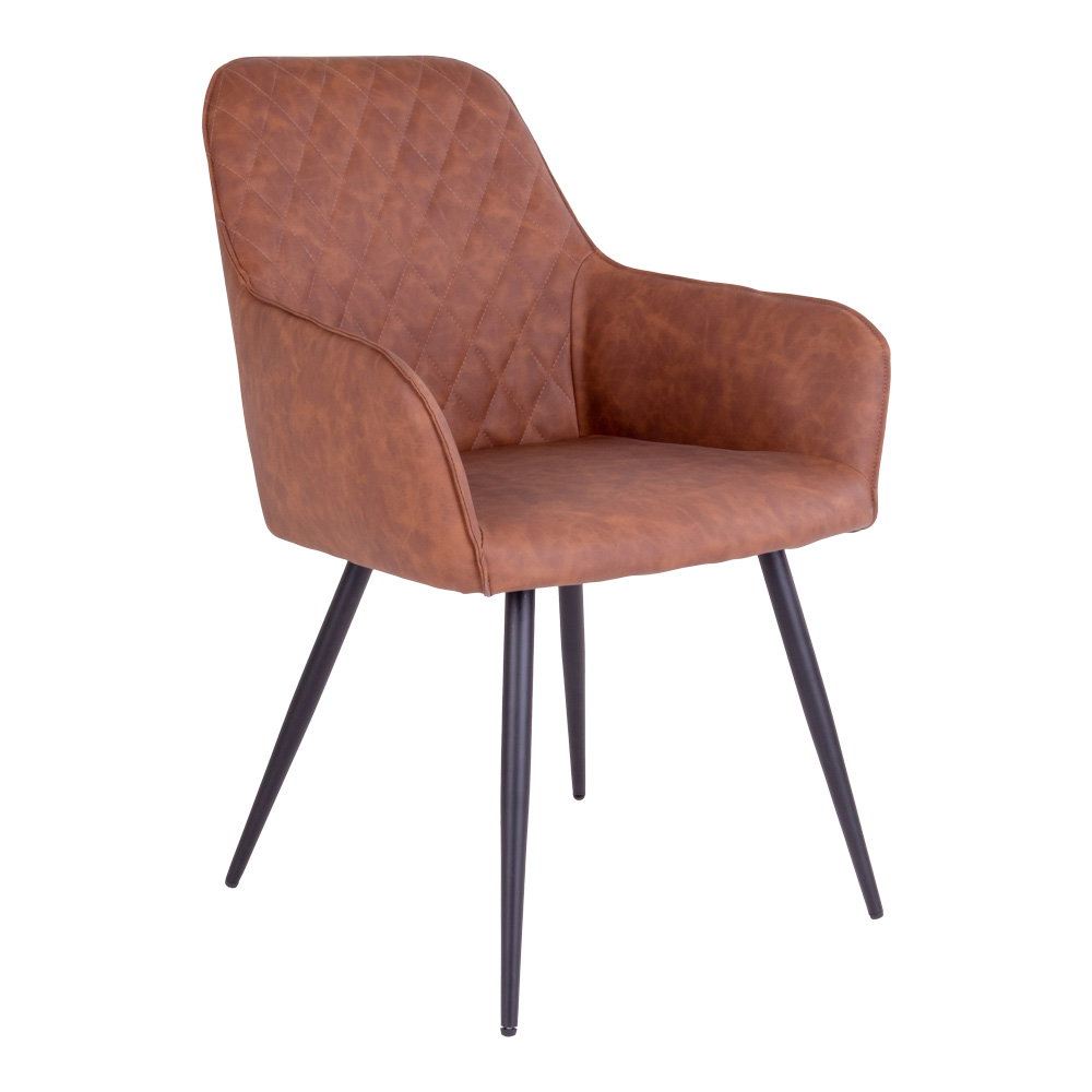 Harbo Spisebordsstol, PU læder, vintage brun, sorte ben, HN1220 – sæt af 2