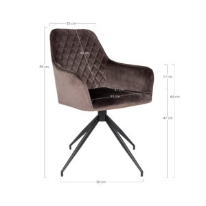 Harbo Spisebordsstol med drejefod, velour, mushroom, sorte ben, HN1208 - Billede 5