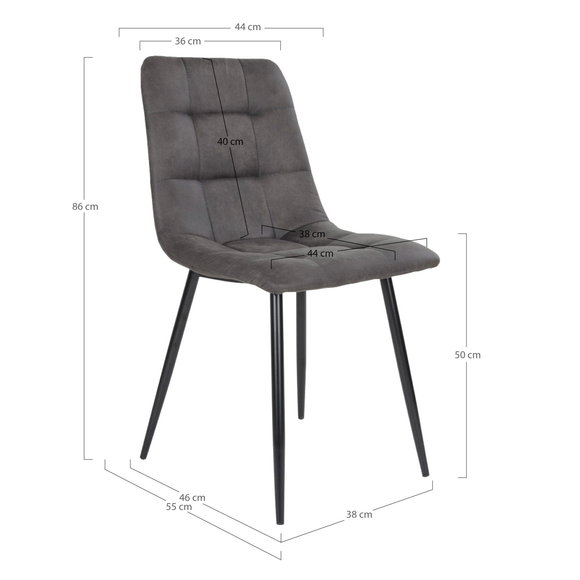 Middelfart Spisebordsstol, microfiber, mørkegrå, sorte ben, HN1229 – sæt af 2 - Billede 5