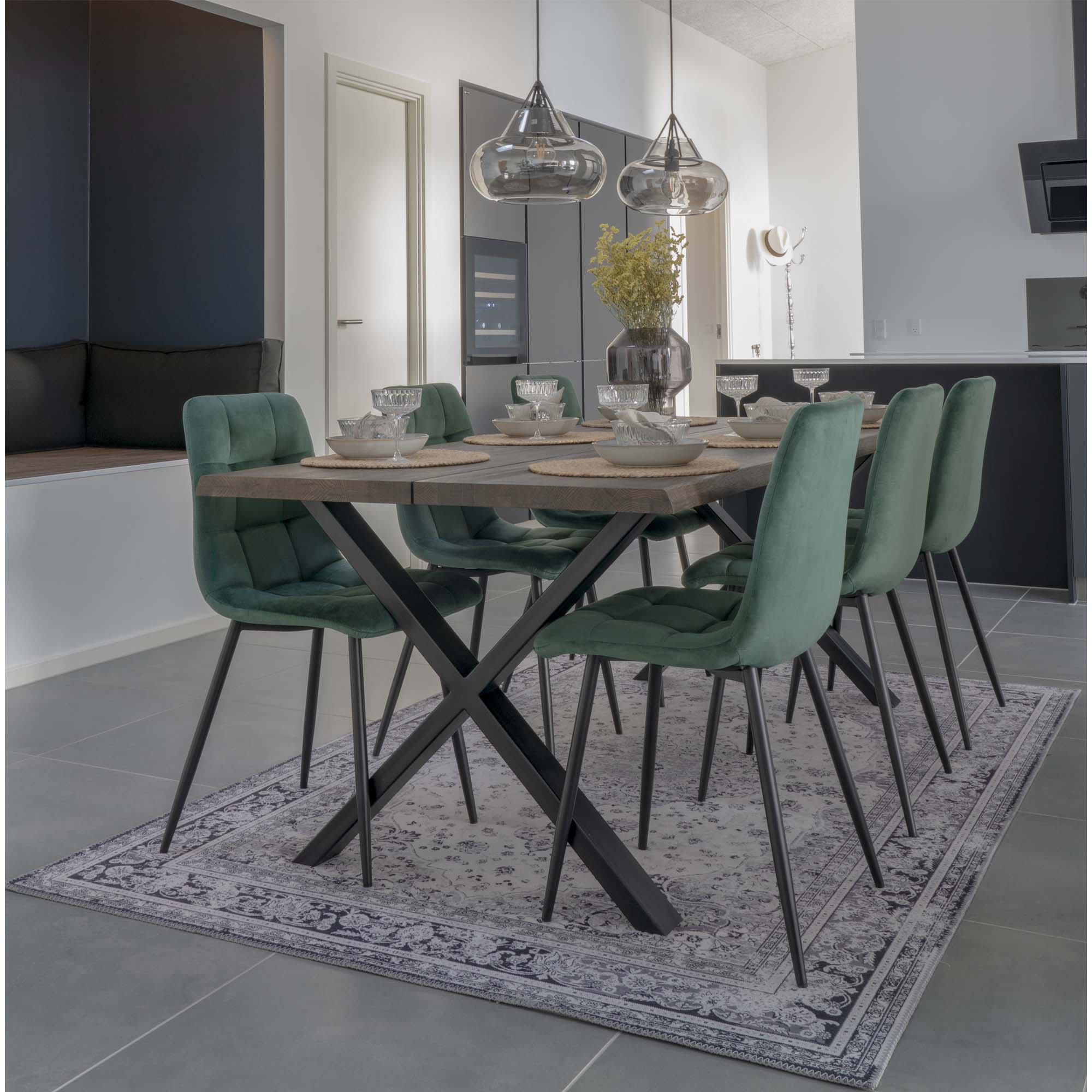 Middelfart Spisebordsstol, velour, mørkegrøn, sorte ben, HN1006 – sæt af 2 - Billede 6