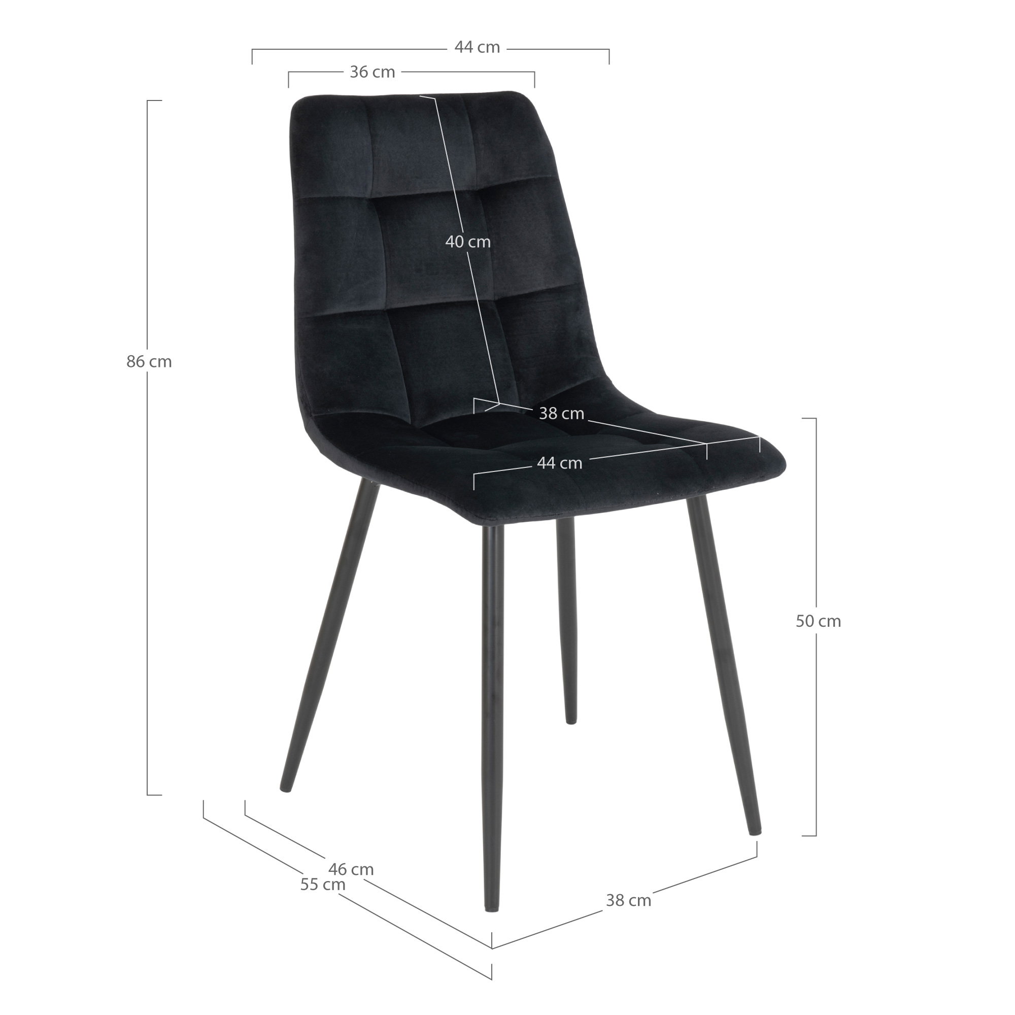 Middelfart Spisebordsstol, velour, sort, sorte ben, HN1207 – sæt af 2 - Billede 5