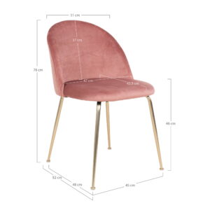 Geneve Spisebordsstol, velour, rosa, messing look ben, HN1214 – sæt af 2 - Billede 5