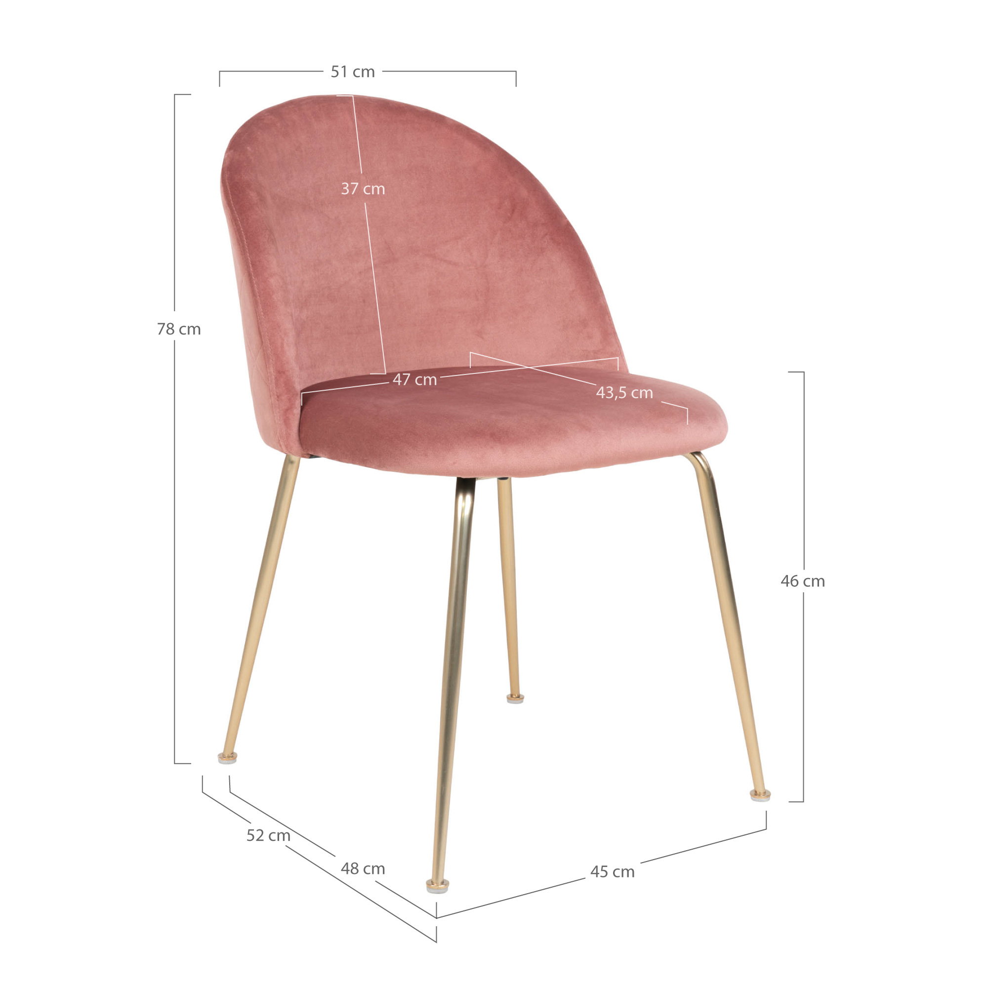 Geneve Spisebordsstol, velour, rosa, messing look ben, HN1214 – sæt af 2 - Billede 5