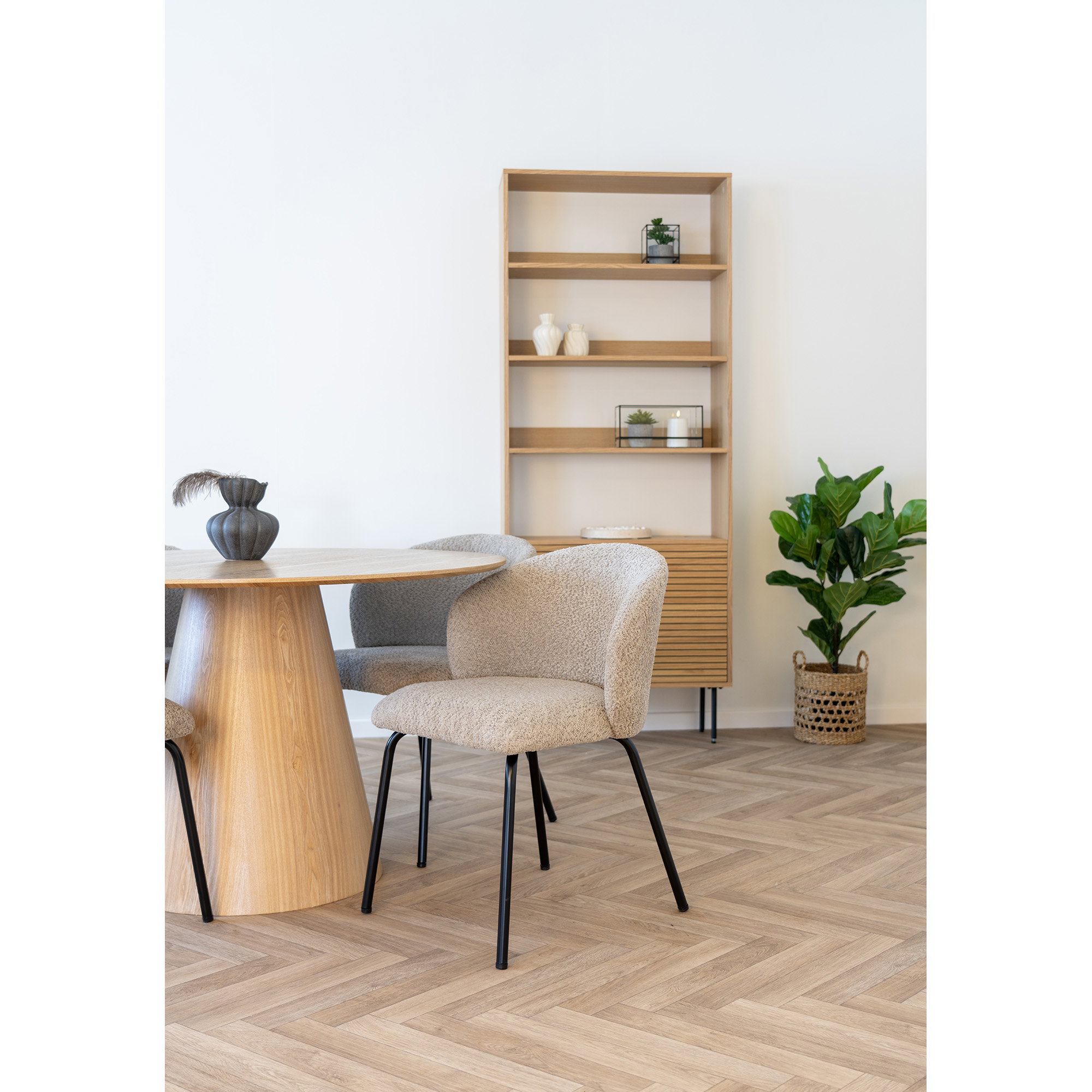 Safira Spisebordsstol, bouclé, beige, sorte ben, HN1266 – sæt af 2 - Billede 12