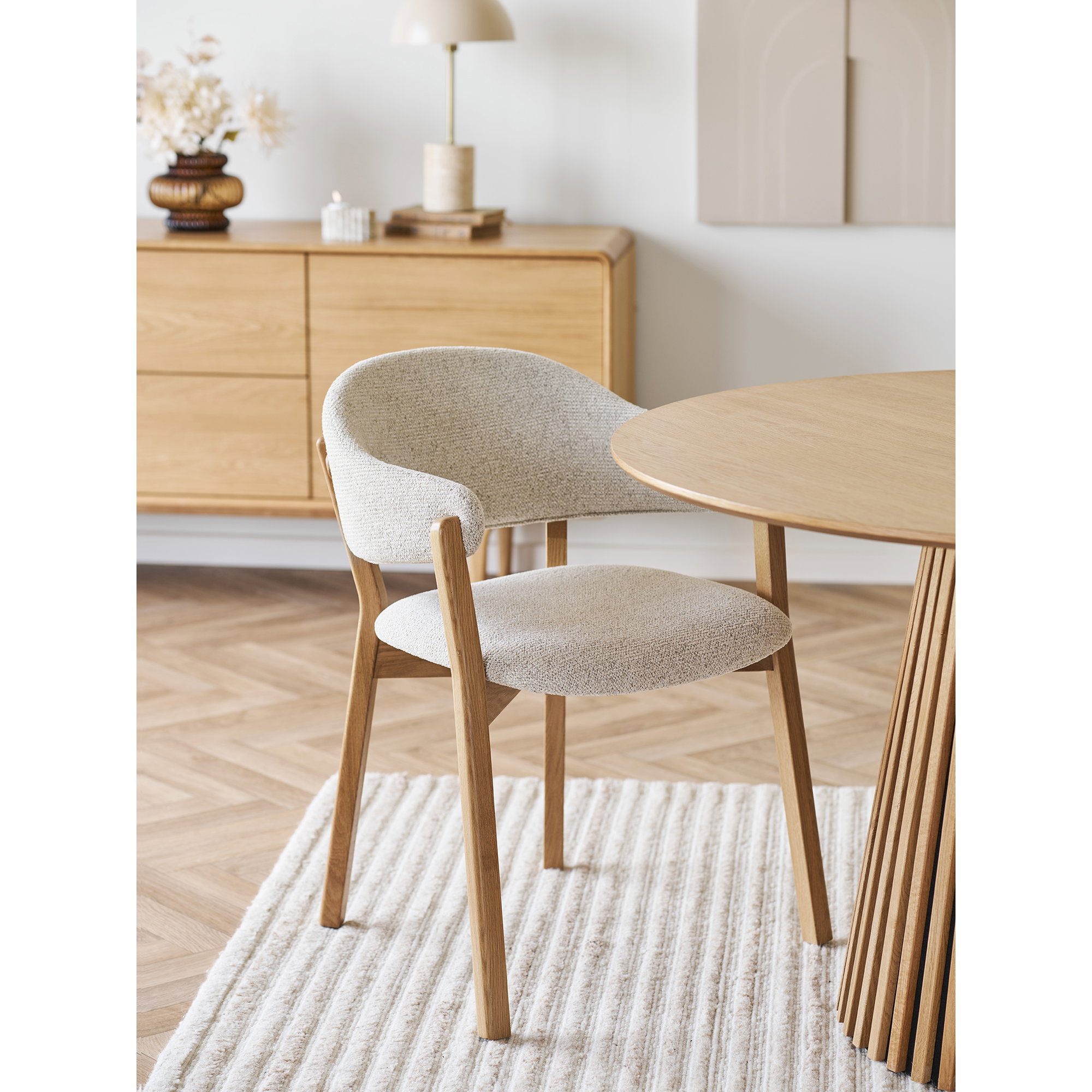 Dunkirk Spisebordsstol, armlæn, egetræ med stofsæde, beige, HN1318 - Billede 7