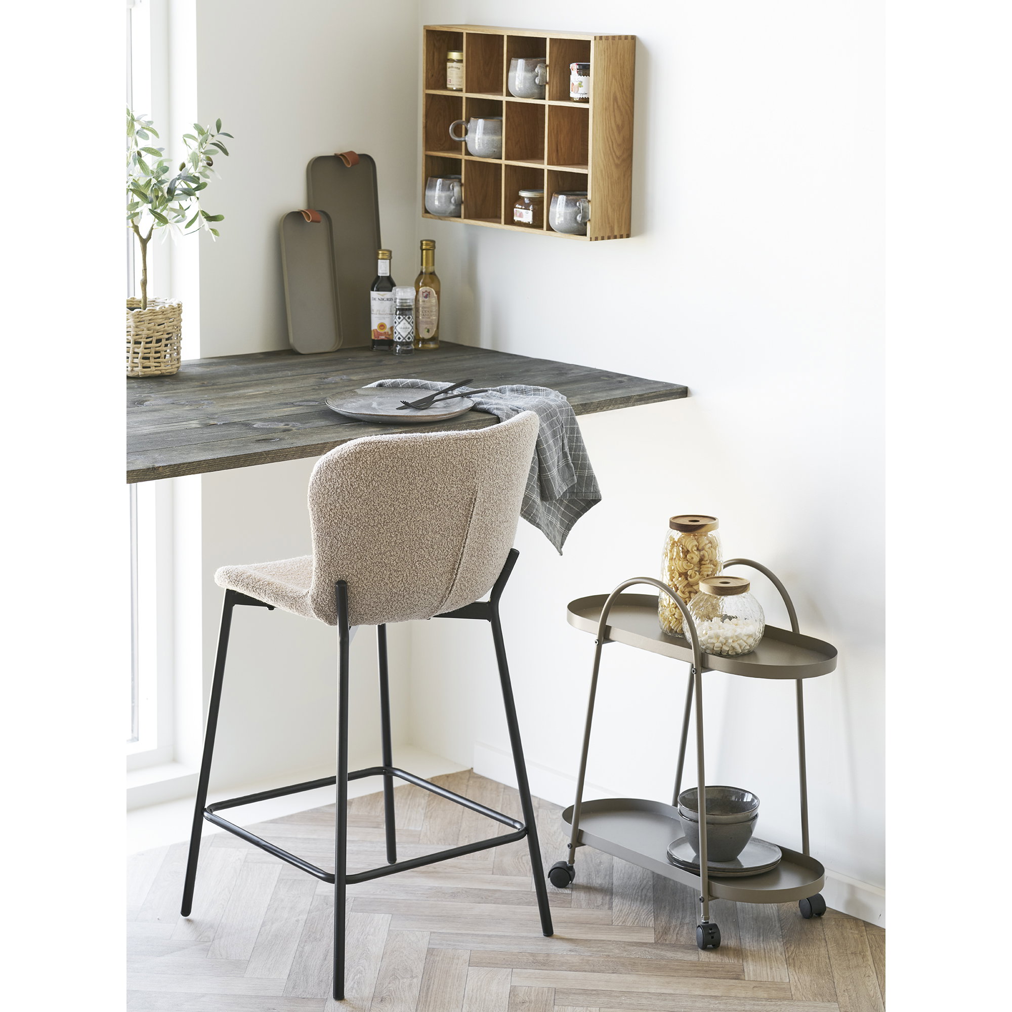 Maceda Counterstol, bouclé, beige, sorte ben, HN1239 – sæt af 2 - Billede 6