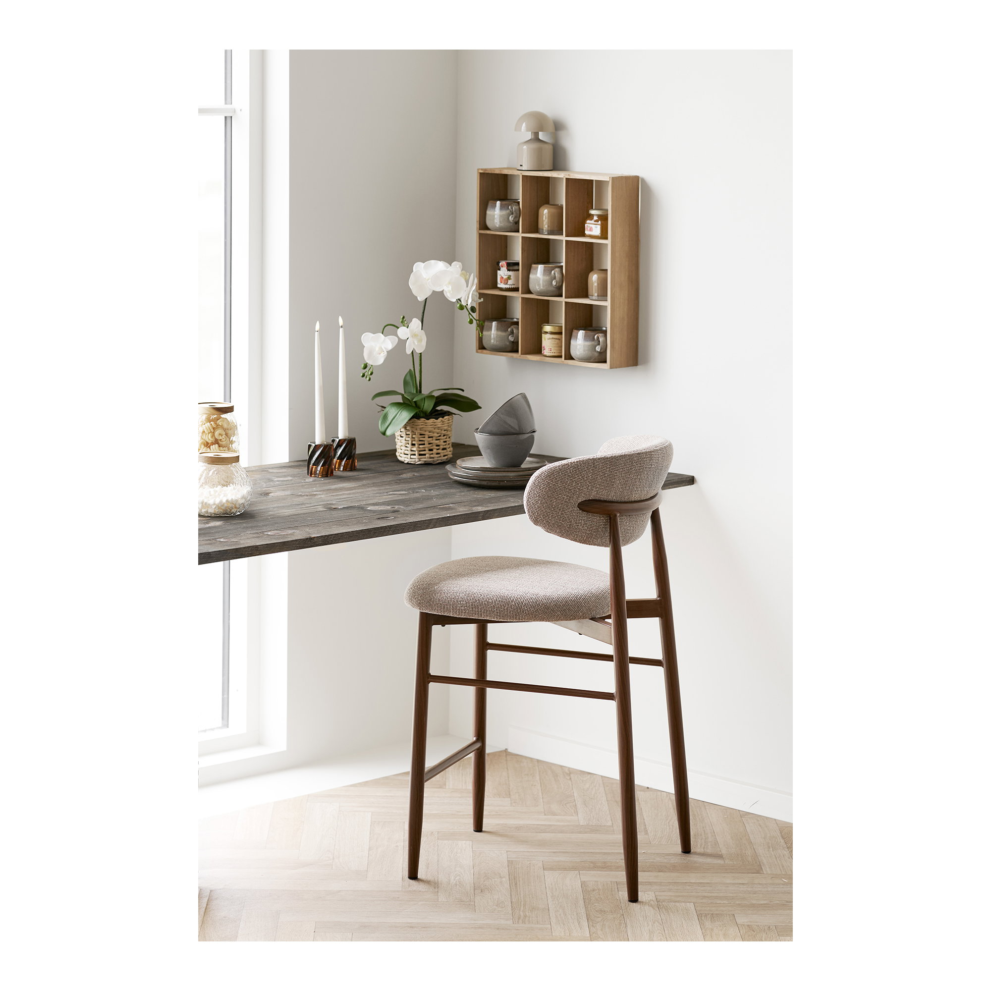 Levanto Counterstol, sand, trælook ben, valnød, HN1302 – sæt af 2 - Billede 6