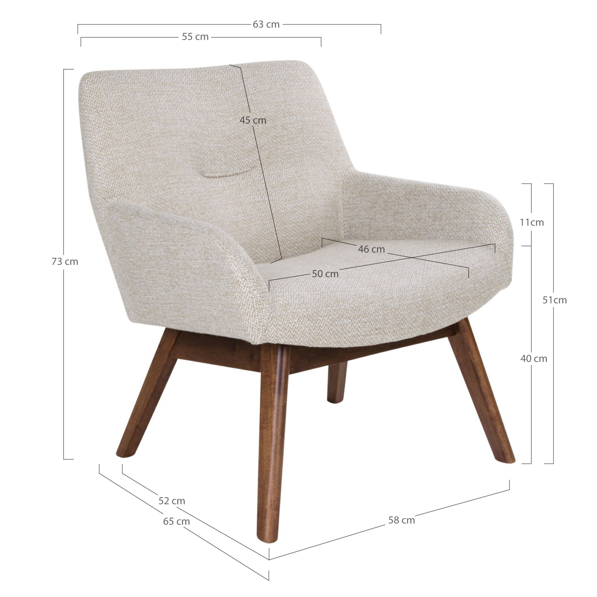 London Loungestol, sand, valnød ben, HN1278 - Billede 6