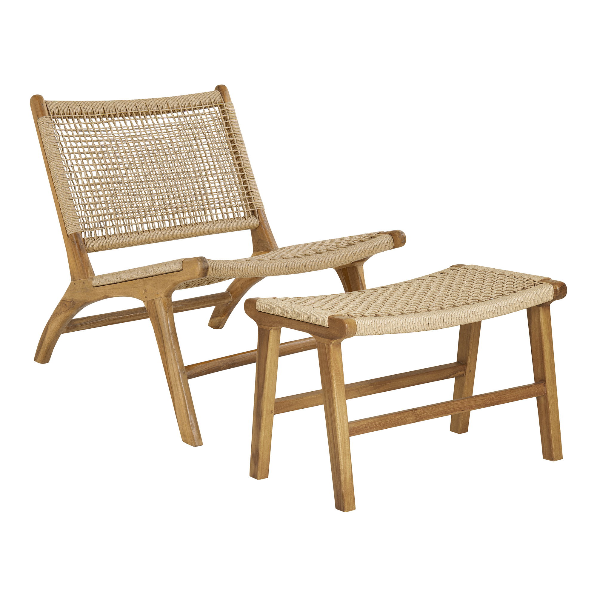 Derby sæt med lounge stol og skammel, teak/PE Rattan, natur