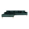 Lido Loungesofa, venstrevendt i mørkegrøn velour med fire puder og natur træben,  HN1006