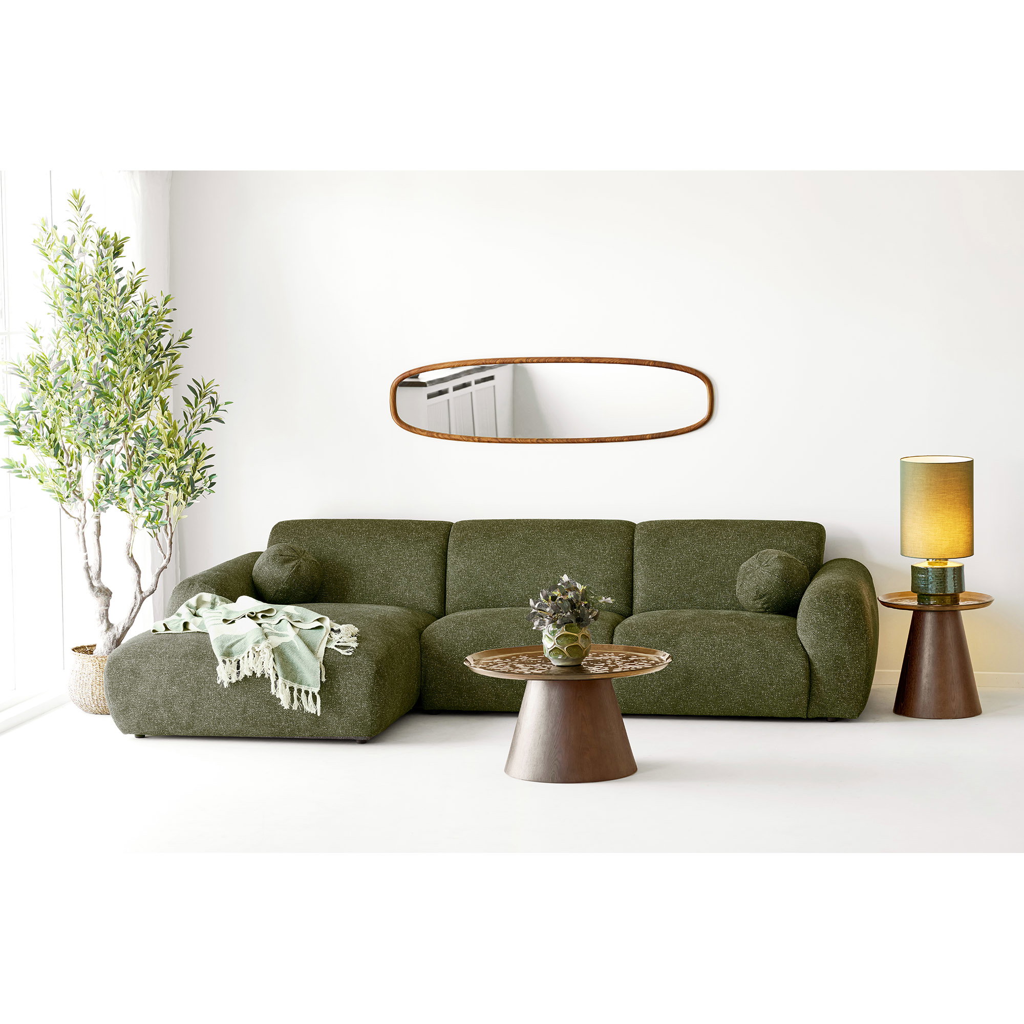 Clyde Loungesofa med to puder, venstrevendt, olivengrøn, HN1425 - Billede 6