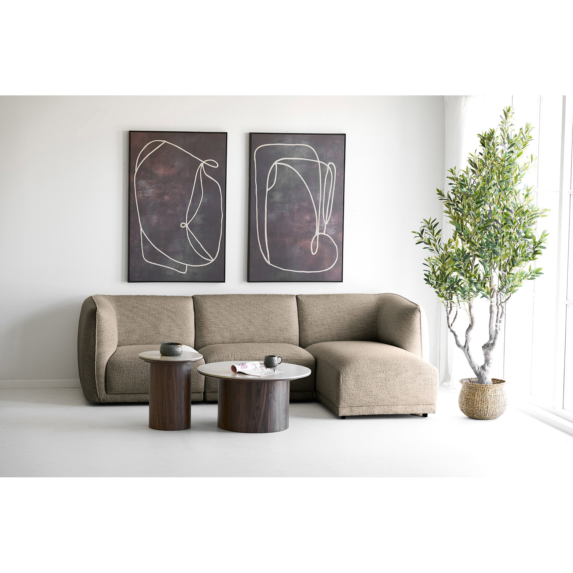 Noor Loungesofa med 2 puder, højrevendt, brun, HN1402 - Billede 2