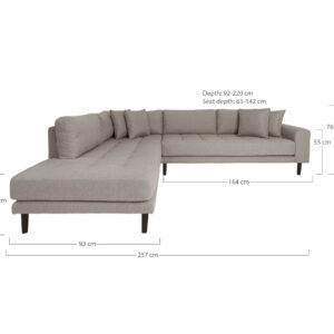 Alternative view of Lido Hjørnesofa Åben Ende, venstrevendt i stone med fire puder og sorte træben, HN1030