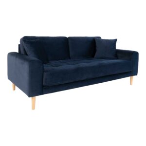 Alternative view of Lido 2,5 Personers Sofa, mørkeblå velour med to puder og natur træben, HN1005