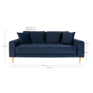 Lido 2,5 Personers Sofa, mørkeblå velour med to puder og natur træben, HN1005 - Billede 5