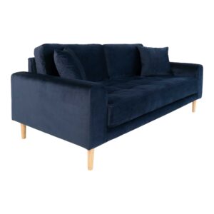 Lido 2,5 Personers Sofa, mørkeblå velour med to puder og natur træben, HN1005 - Billede 3