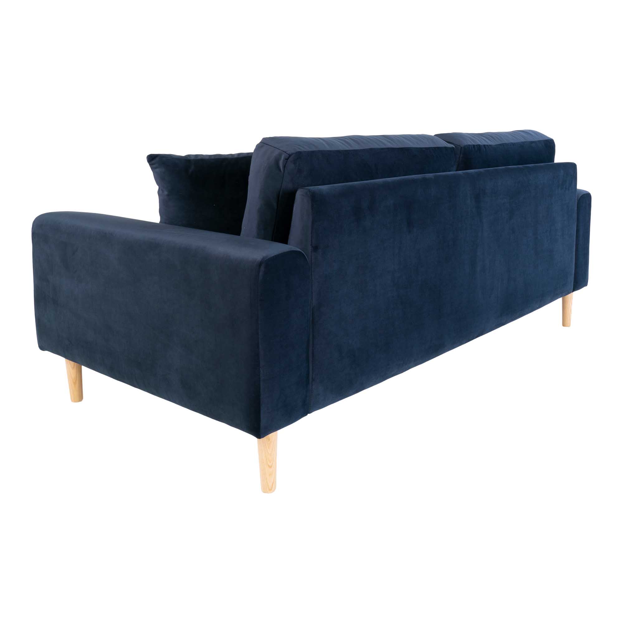 Lido 2,5 Personers Sofa, mørkeblå velour med to puder og natur træben, HN1005 - Billede 4