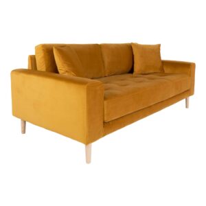 Lido 2,5 Personers Sofa, sennepsgul velour med to puder og natur træben, HN1004 - Billede 3