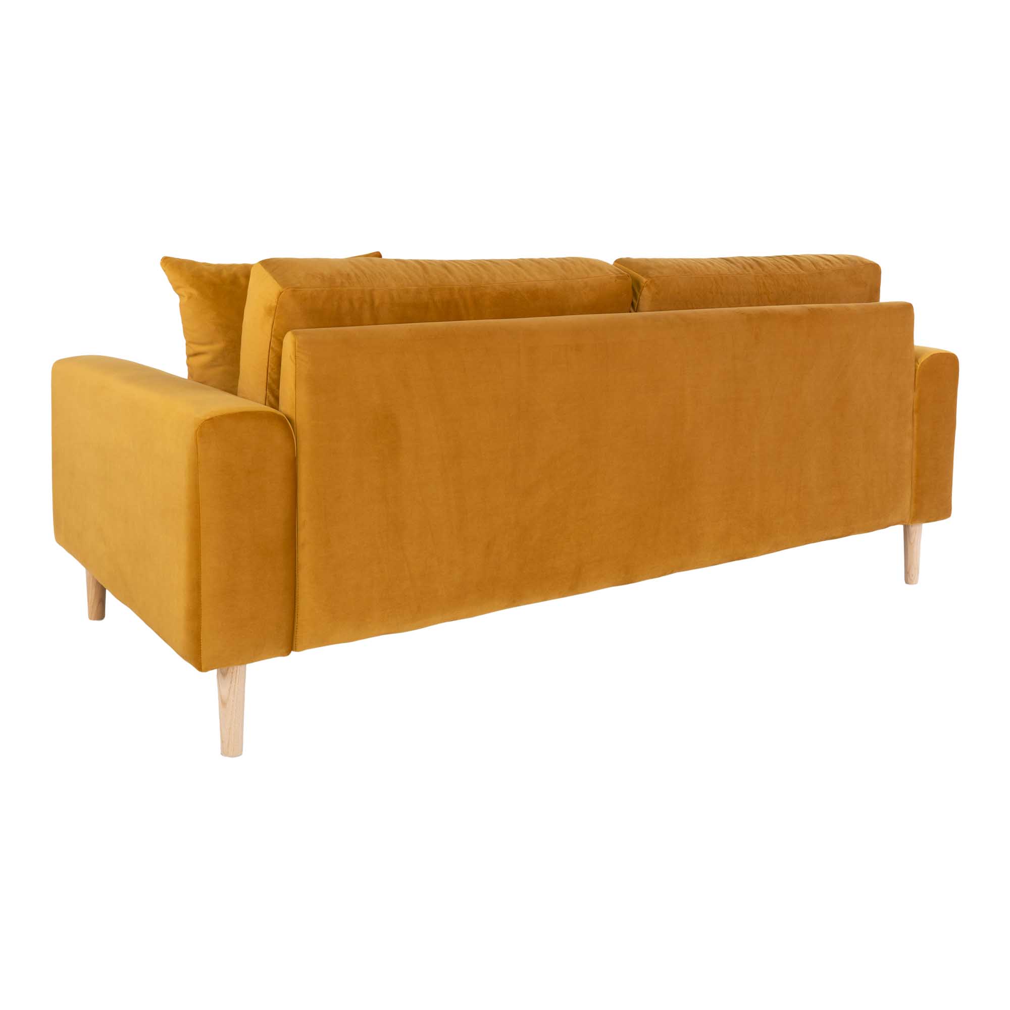Lido 2,5 Personers Sofa, sennepsgul velour med to puder og natur træben, HN1004 - Billede 4
