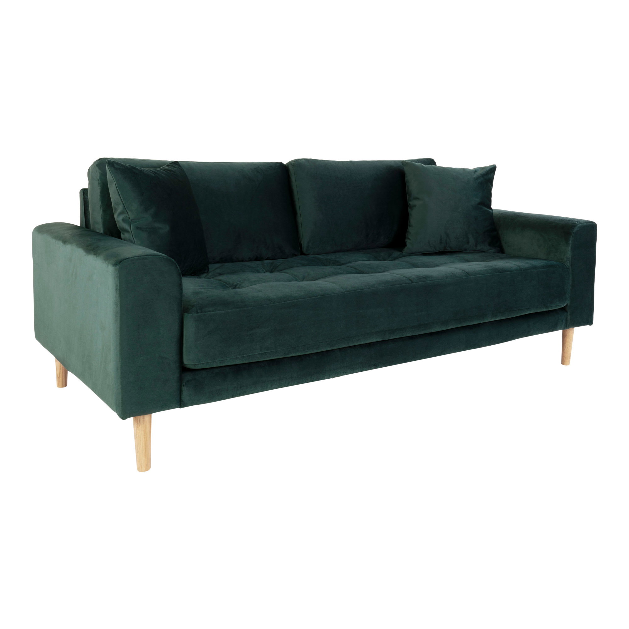 Lido 2,5 Personers Sofa, mørkegrøn velour med to puder og natur træben, HN1006 - Billede 2