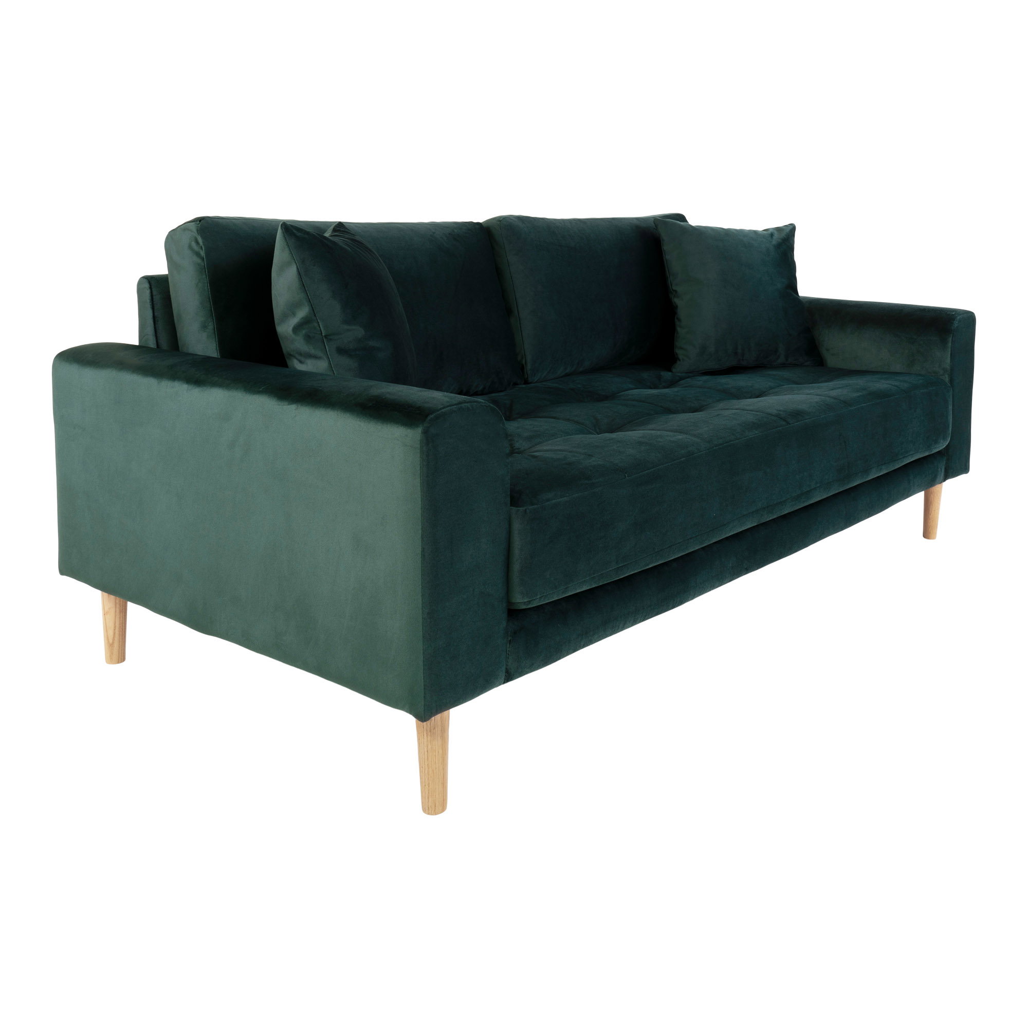 Lido 2,5 Personers Sofa, mørkegrøn velour med to puder og natur træben, HN1006 - Billede 3