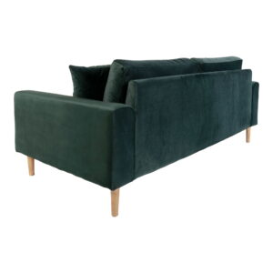 Lido 2,5 Personers Sofa, mørkegrøn velour med to puder og natur træben, HN1006 - Billede 4