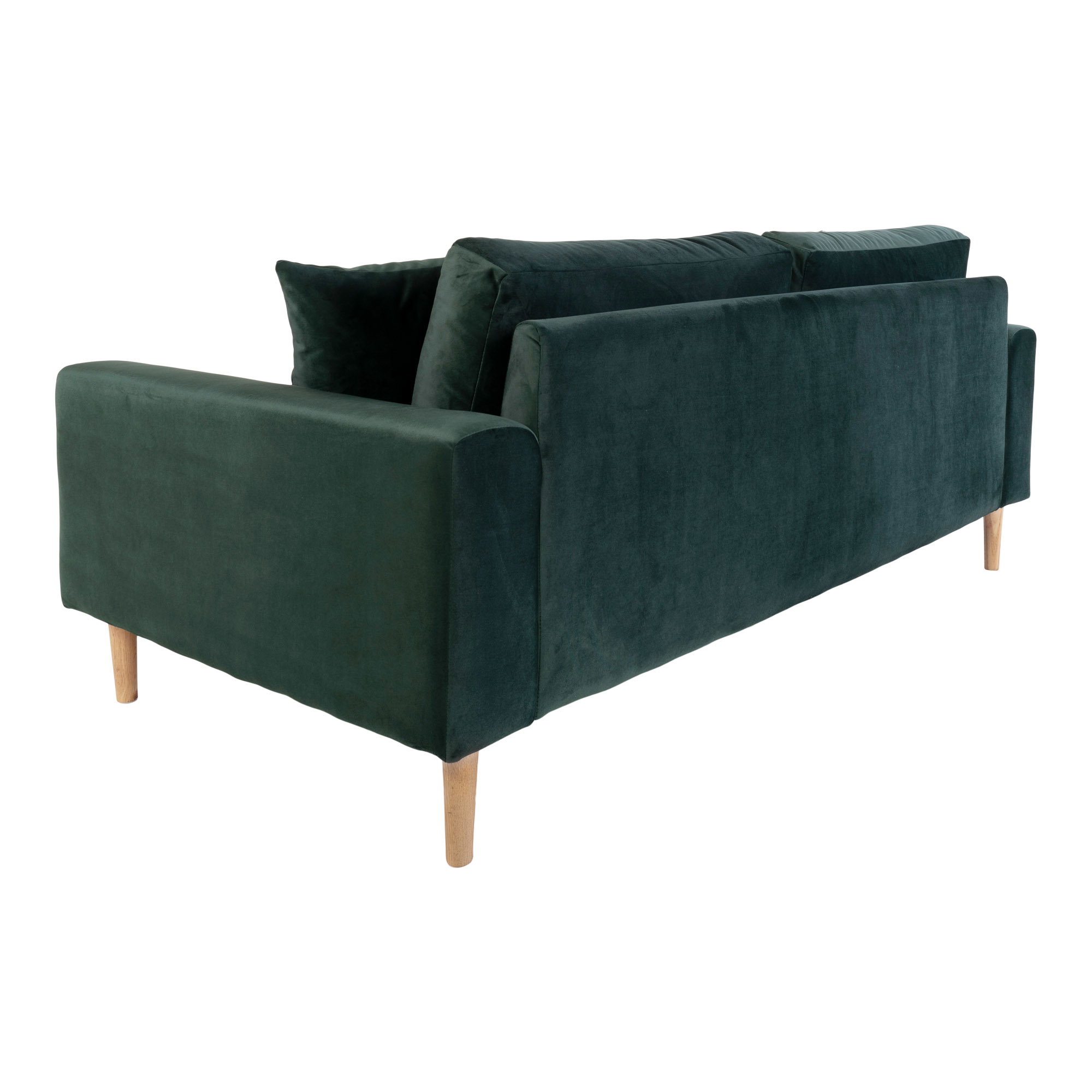 Lido 2,5 Personers Sofa, mørkegrøn velour med to puder og natur træben, HN1006 - Billede 4