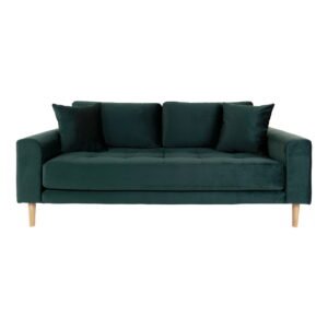 Lido 2,5 Personers Sofa, mørkegrøn velour med to puder og natur træben, HN1006