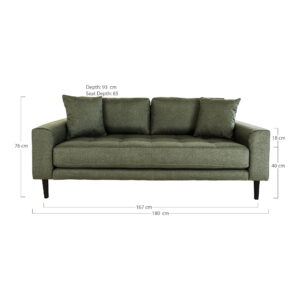 Alternative view of Lido 2,5 Personers Sofa, olivengrøn med to puder og sorte træben,  HN1020
