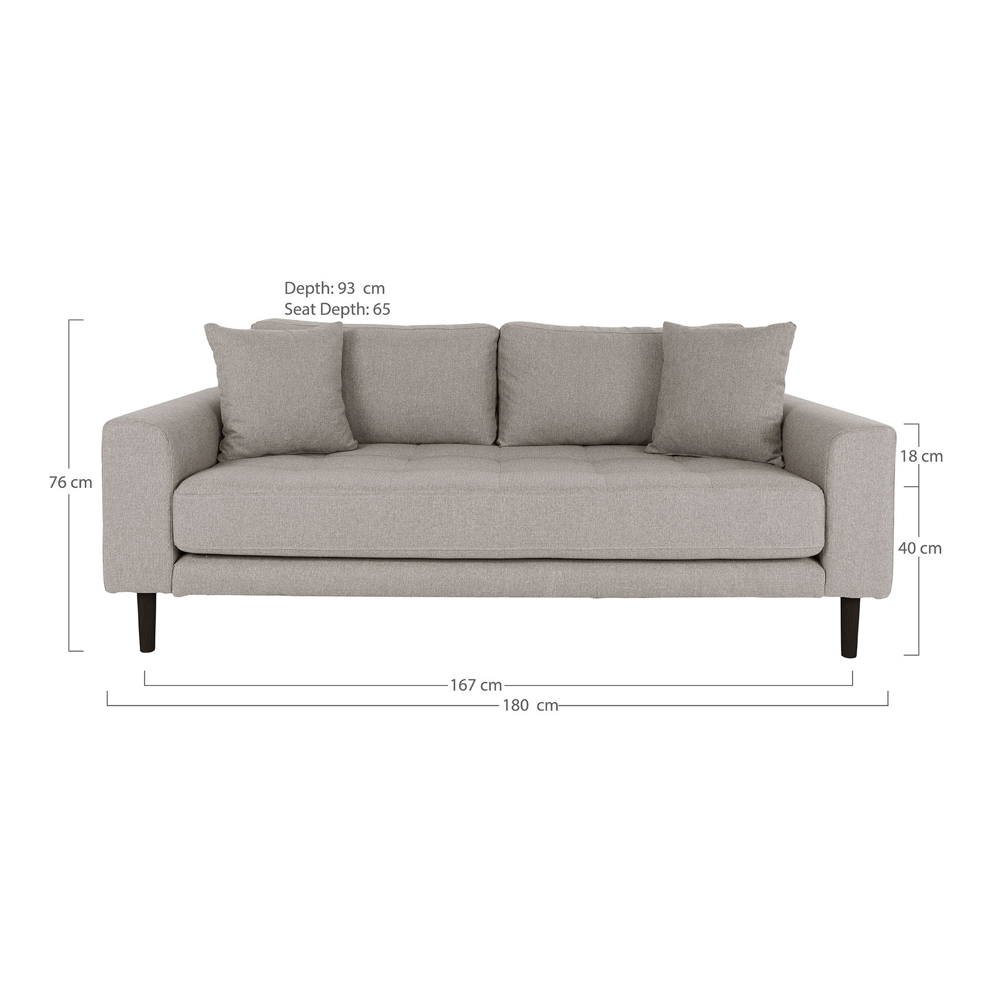 Lido 2,5 Personers Sofa, stone med to puder og sorte træben, HN1030 - Billede 2