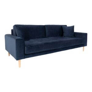 Lido 3 Personers Sofa, mørkeblå velour med to puder og natur træben, HN1005 - Billede 2