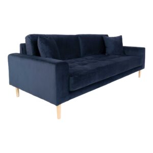 Lido 3 Personers Sofa, mørkeblå velour med to puder og natur træben, HN1005 - Billede 3