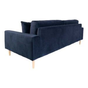 Lido 3 Personers Sofa, mørkeblå velour med to puder og natur træben, HN1005 - Billede 4