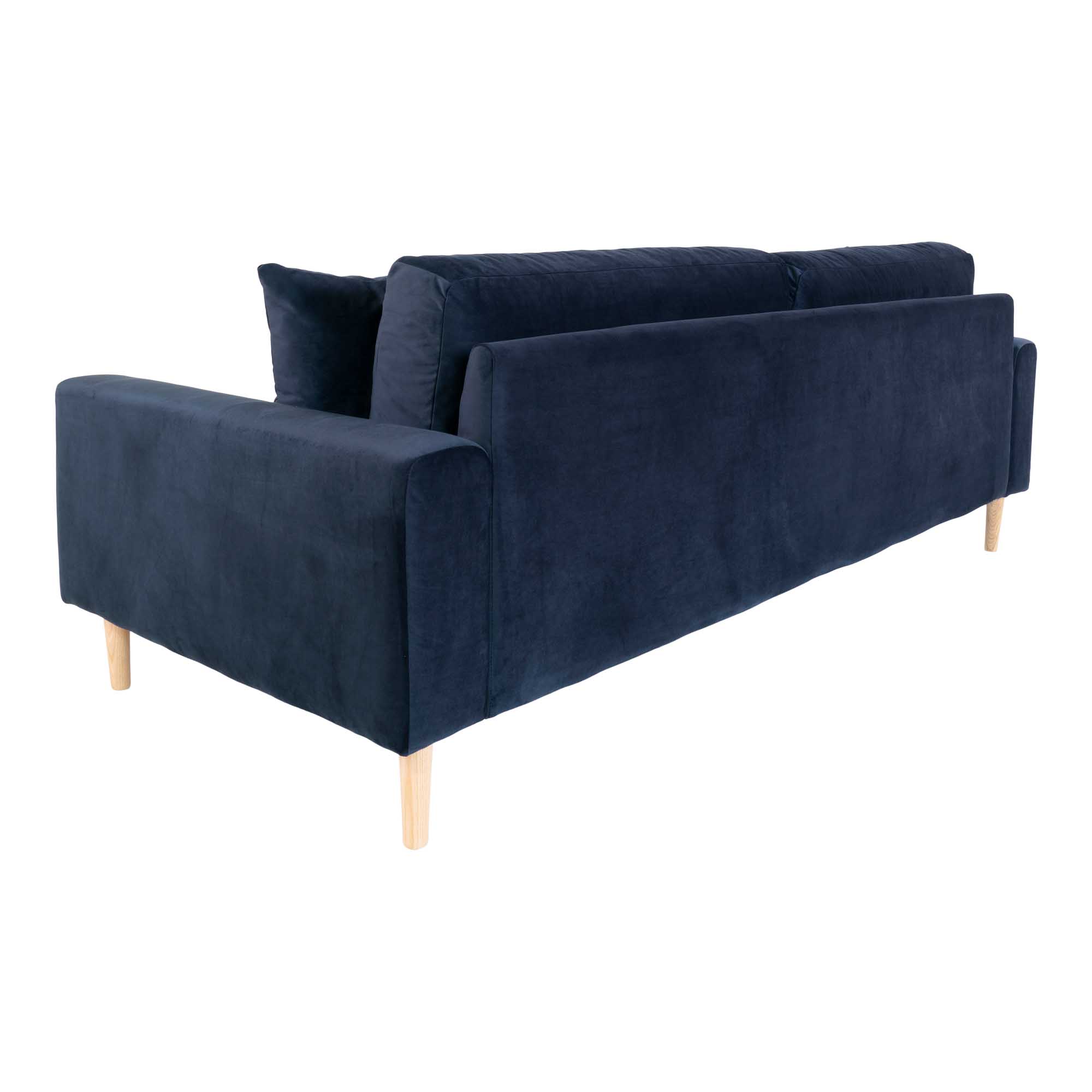 Lido 3 Personers Sofa, mørkeblå velour med to puder og natur træben, HN1005 - Billede 4