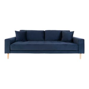 Lido 3 Personers Sofa, mørkeblå velour med to puder og natur træben, HN1005