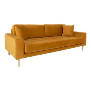 Alternative view of Lido 3 Personers Sofa, sennepsgul velour med to puder og natur træben, HN1004