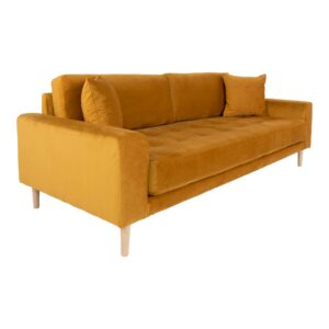 Lido 3 Personers Sofa, sennepsgul velour med to puder og natur træben, HN1004 - Billede 3