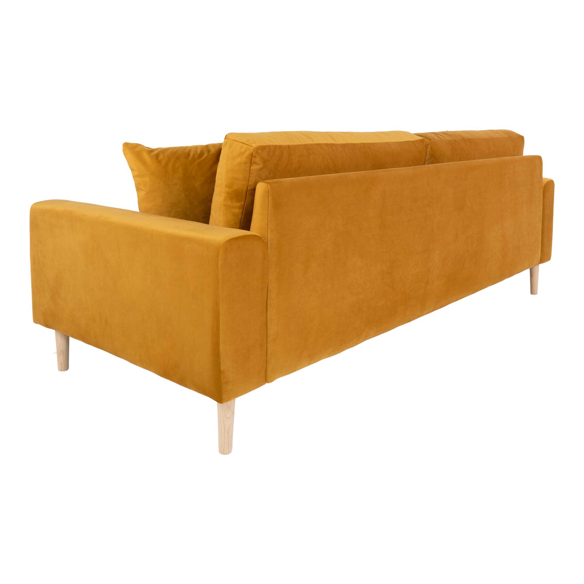 Lido 3 Personers Sofa, sennepsgul velour med to puder og natur træben, HN1004 - Billede 4
