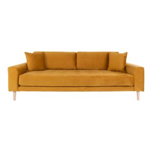 Lido 3 Personers Sofa, sennepsgul velour med to puder og natur træben, HN1004