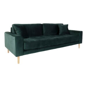 Alternative view of Lido 3 Personers Sofa, mørkegrøn velour med to puder og natur træben, HN1006