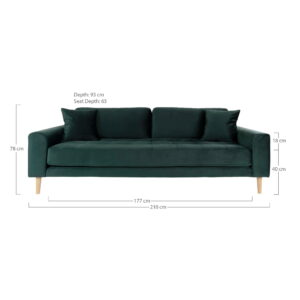 Lido 3 Personers Sofa, mørkegrøn velour med to puder og natur træben, HN1006 - Billede 5