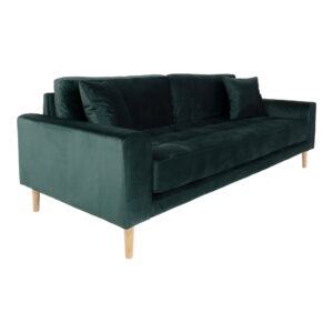 Lido 3 Personers Sofa, mørkegrøn velour med to puder og natur træben, HN1006 - Billede 3