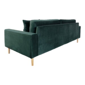 Lido 3 Personers Sofa, mørkegrøn velour med to puder og natur træben, HN1006 - Billede 4