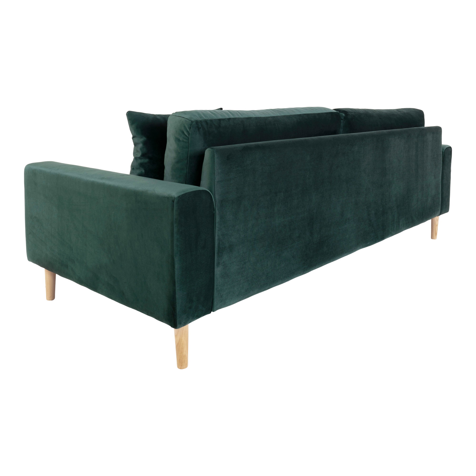 Lido 3 Personers Sofa, mørkegrøn velour med to puder og natur træben, HN1006 - Billede 4