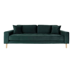 Lido 3 Personers Sofa, mørkegrøn velour med to puder og natur træben, HN1006