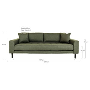 Alternative view of Lido 3 Personers Sofa, olivengrøn med to puder og sorte træbnen, HN1020