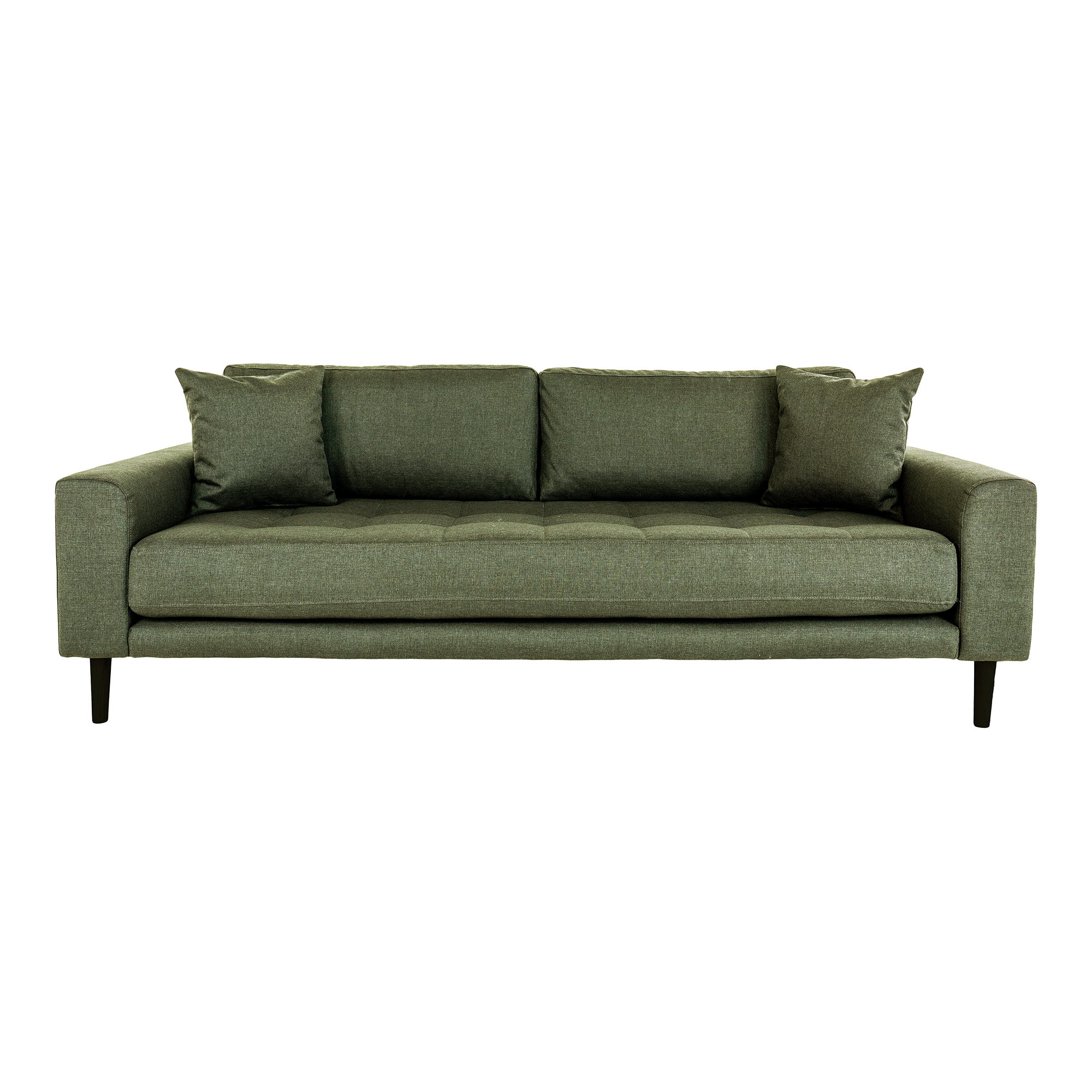 Lido 3 Personers Sofa, olivengrøn med to puder og sorte træbnen, HN1020