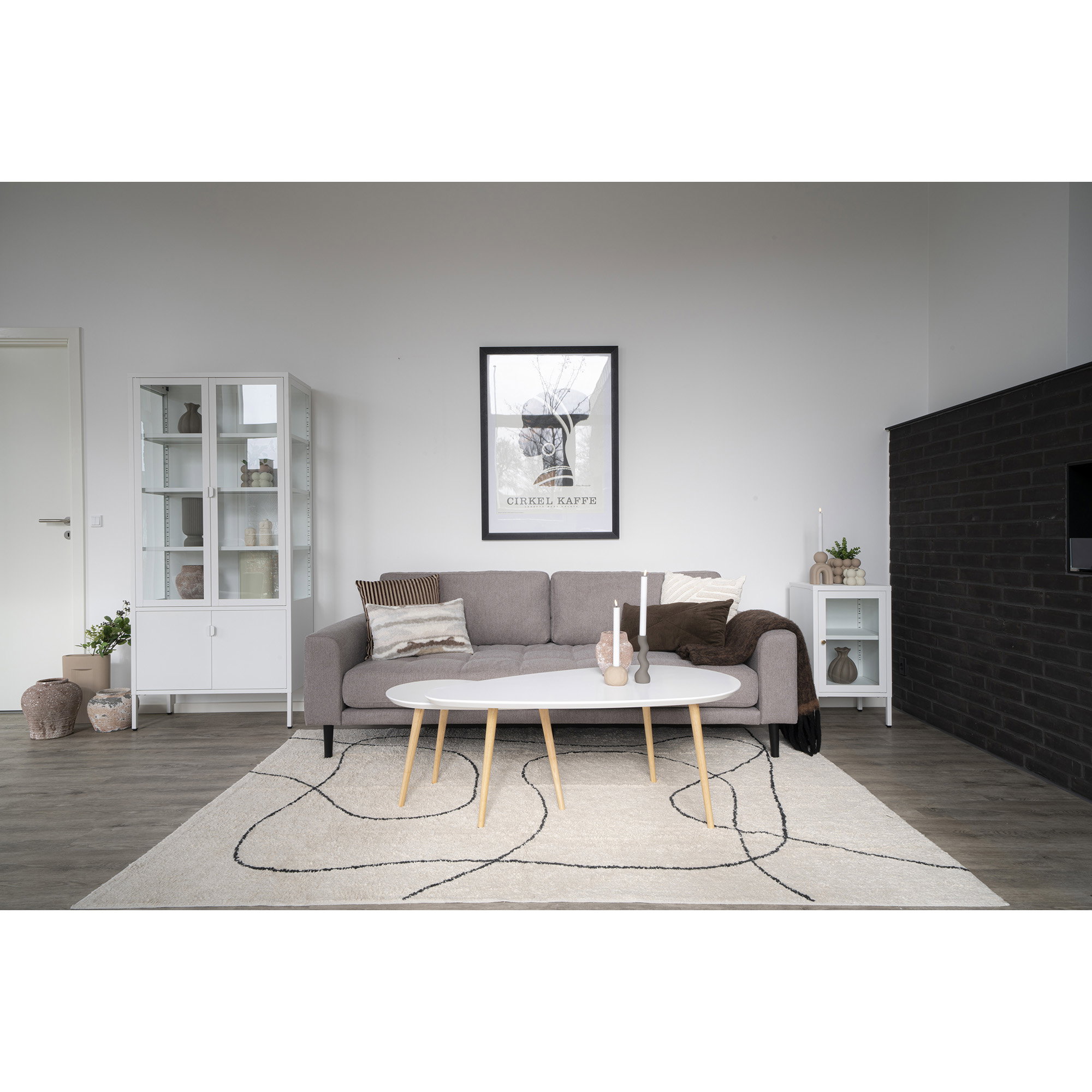 Lido 3 Personers Sofa, stone med to puder og sorte træben, HN1030 - Billede 3