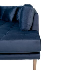 Lido U-Sofa Åben Ende, venstrevendt i mørkeblå velour med fire puder og natur træben, HN1005 - Billede 4