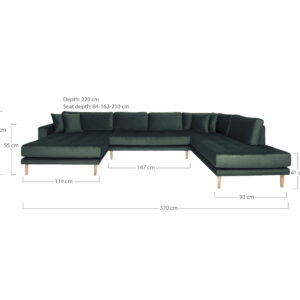 Alternative view of Lido U-Sofa Åben Ende, venstrevendt i mørkegrøn velour med fire puder og natur træben, HN1006